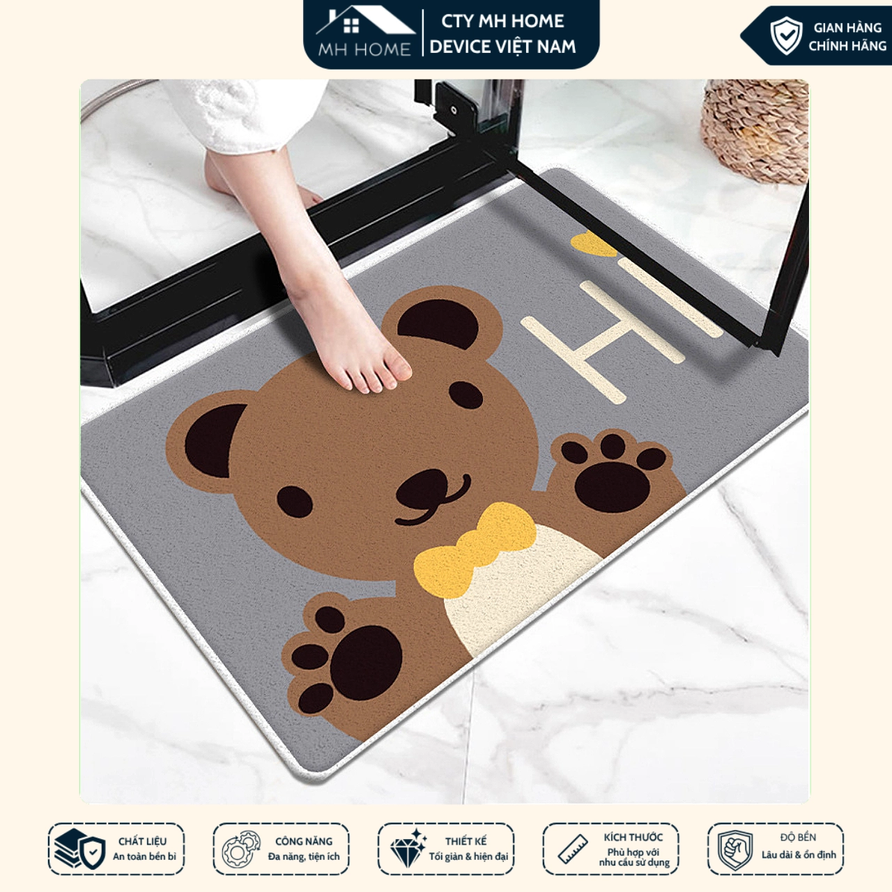 Thảm Lau Chân Hoạt Hình Thảm Chùi Chân Hình Thú 3D Siêu Thấm Nước Chống Trơn Trượt Nhiều Mẫu Đáng Yêu